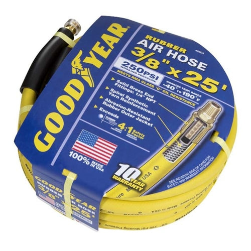 Rubber Air Hose 25' x 3/8" with 1/4" NPT BOWES HO AH-944G