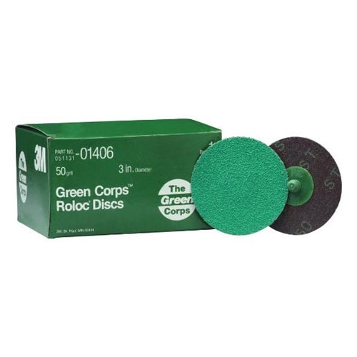 3M Green Corps Roloc Disc, 1406, 3", 50YF BOWES 3M 01406 Box 25