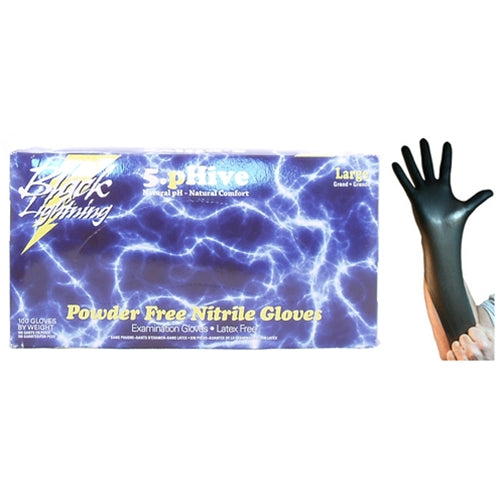 Black Lightning Large Black Nitrile Gloves BOWES GL BLACK L