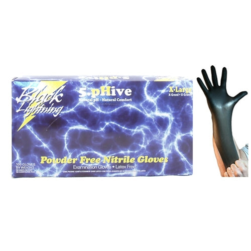 Black Lightning XL Large Black Nitrile Gloves BOWES GL BLACK XL Box of 100