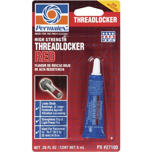 Permatex 27100 High Strength Threadlocker RED 6 ml tube, carded